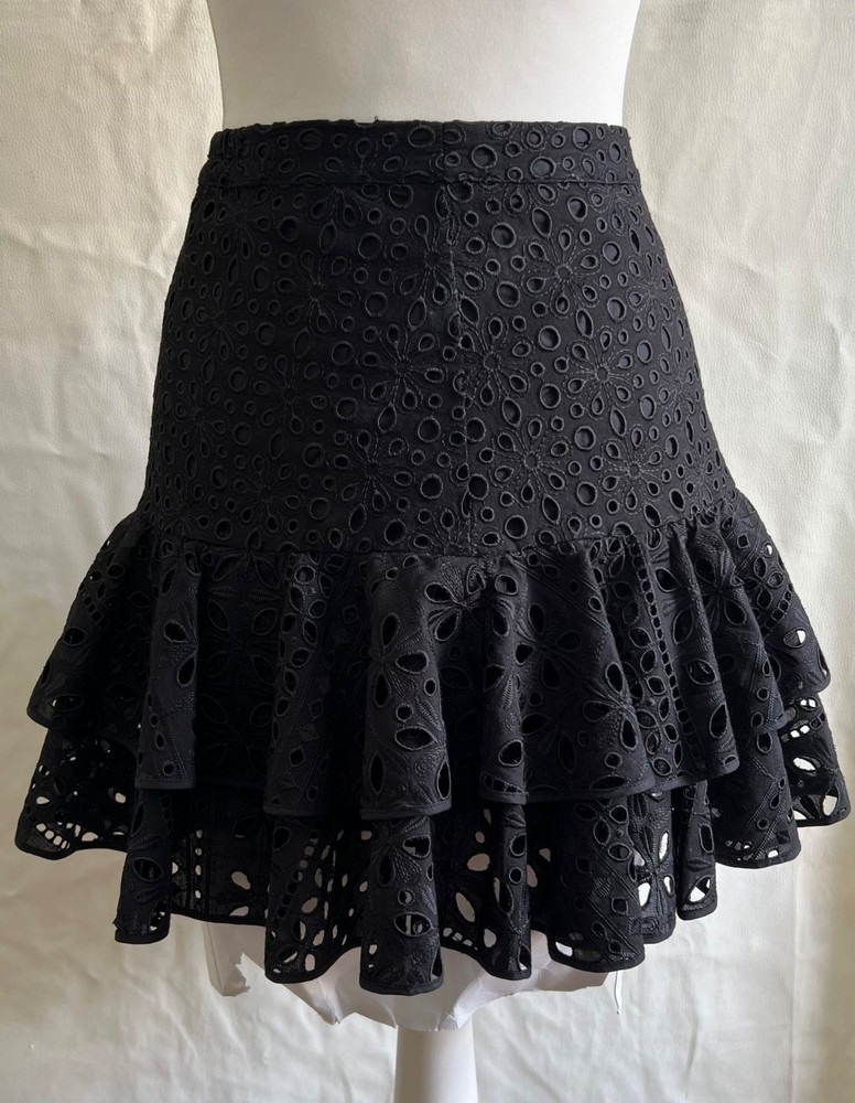 Charo Ruiz  Nathalie Black high-waisted tiered ruffle skirt in S excellent
