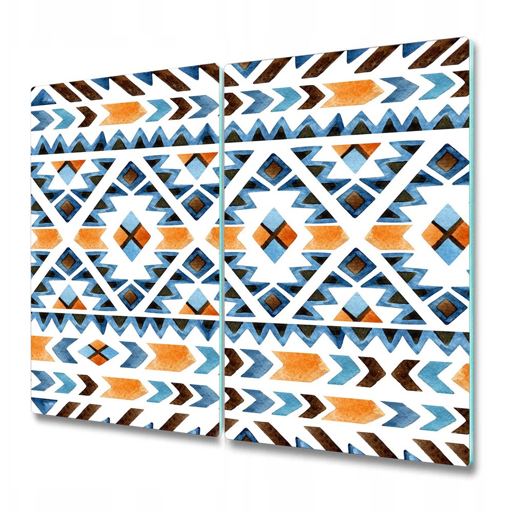 Glass Kitchen Chopping Board Worktop Saver Boho ethnic blue and orange 2x30x52