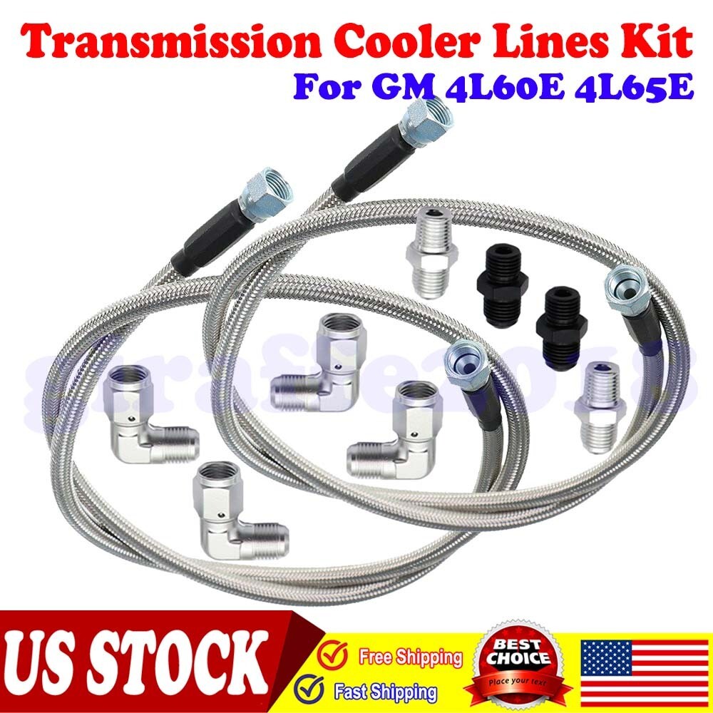 GM 4L60E 4L65E Automatic Transmission Cooler Lines Kit -6AN Fiber & SS  Braided