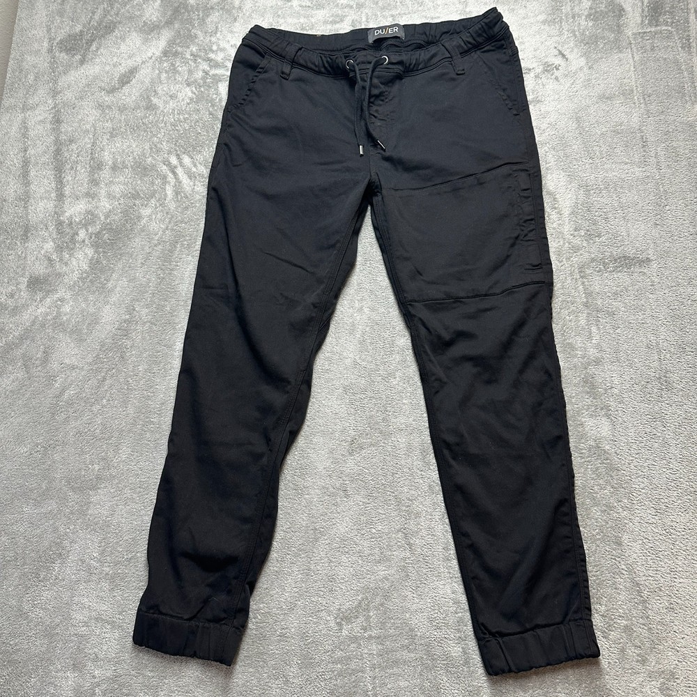 DUER N2X Relaxed Taper Jogger Pants Mens 36x30 Black Cuff Casual Drawstring