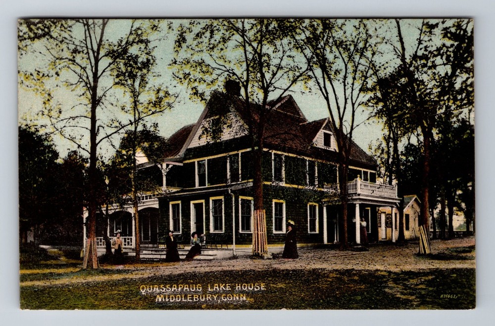 Middlebury, CT-Connecticut, Quassapaug Lake House Scene Vintage c1910 Postcard