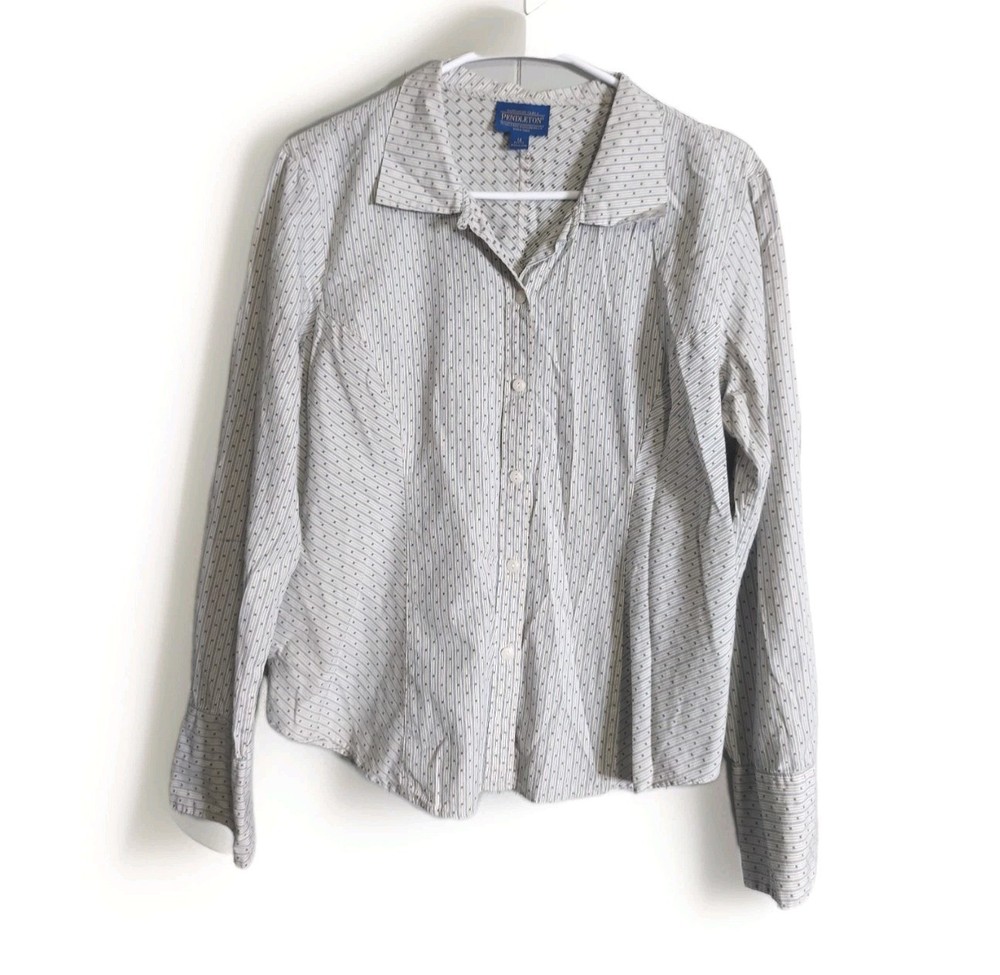 Pendleton Shirt Womens 14 White Plaid Long Sleeve Button Down Cotton Career Top