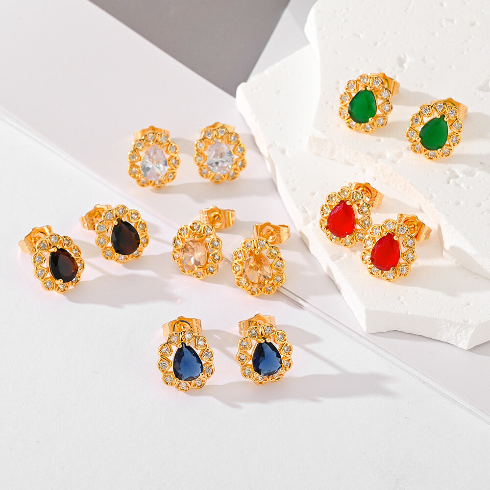 Fashionable multi color zircon earrings for women, jewelry for women