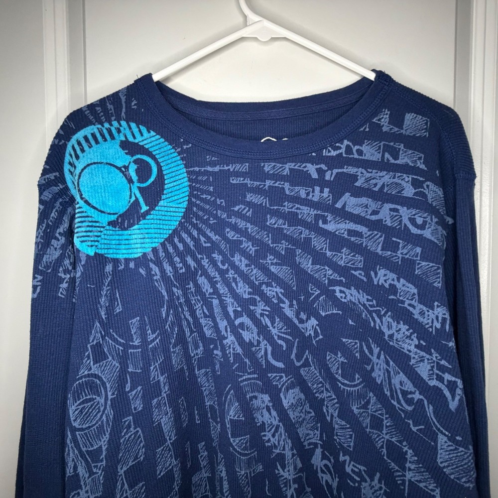 Vintage Y2K Ocean Pacific Surfer AOP Blue Thermal Long Sleeve Shirt Sz Mens XL