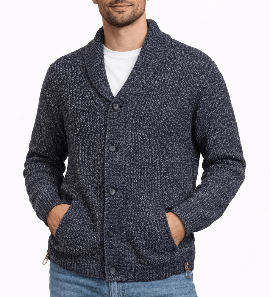 Reiss navy chunky knit shawl neck cardigan sweater size XL
