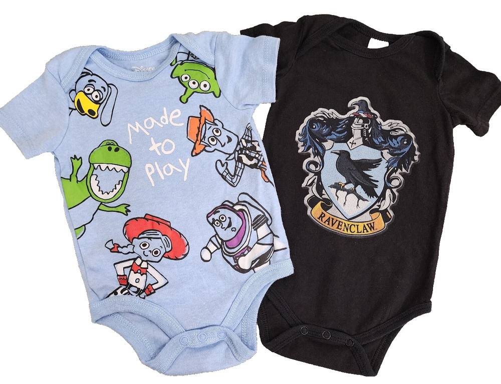 Disney Baby/Hiclol 6 months Blue Toy Story bodysuit, black Ravenclaw bodysuit