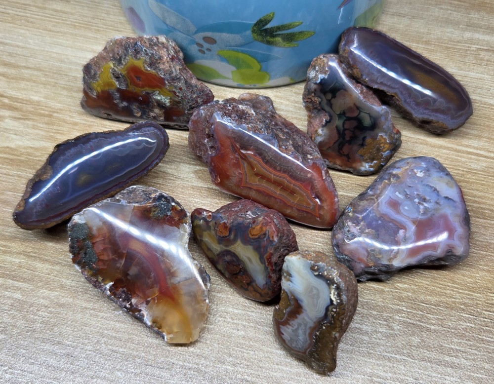 Baby Malawi Agate Lot of 9 / Small Natural Banded stones / Polished halves