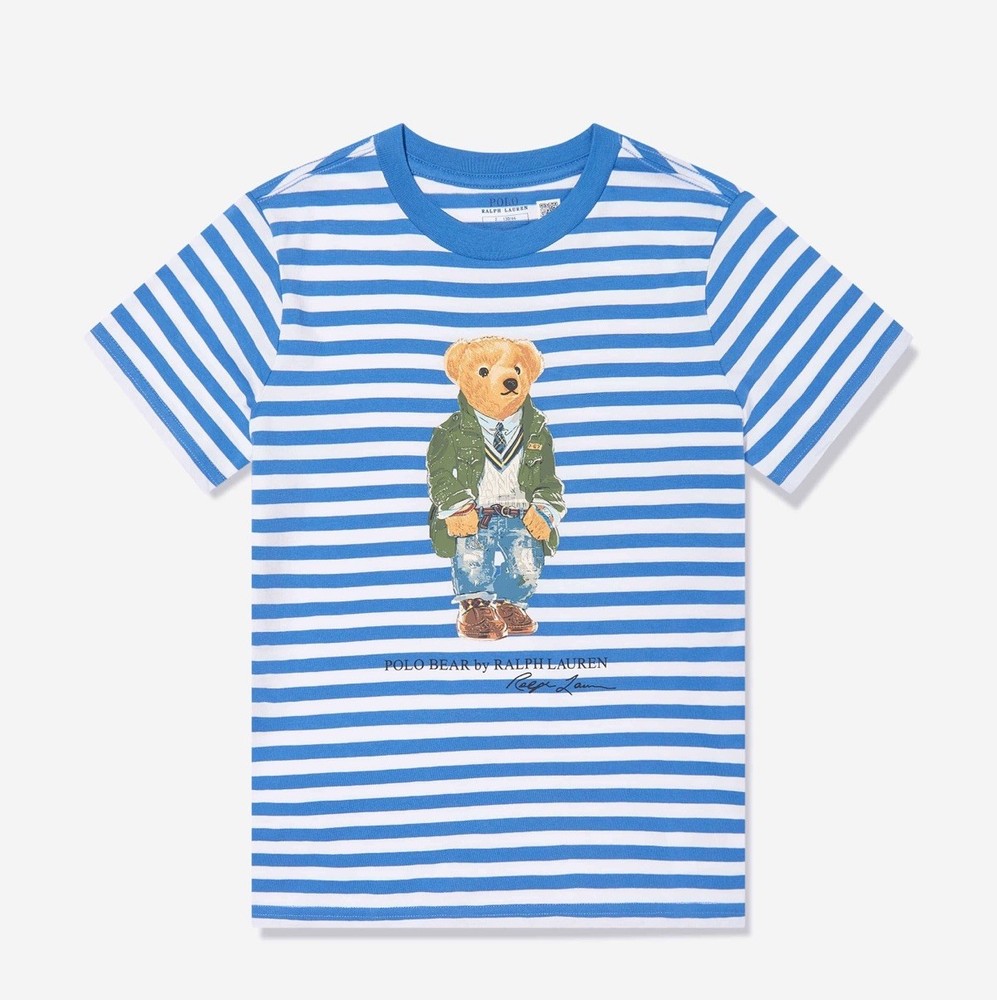 Polo Ralph Lauren Big Boys-Blue Striped Polo Bear T-Shirt Size XL NWT