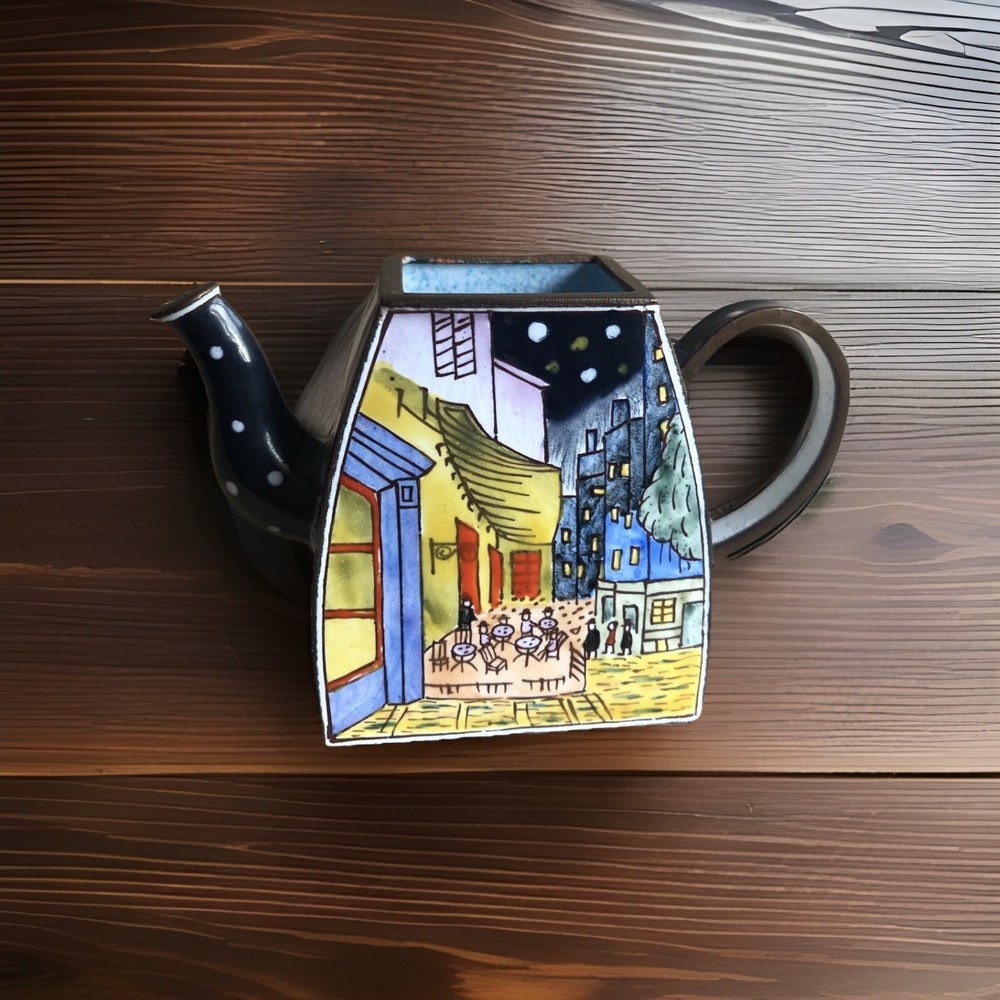 Miniature Enamel Teapot  No. 1400 Vintage (3.5”) City Scape Scene No Lid