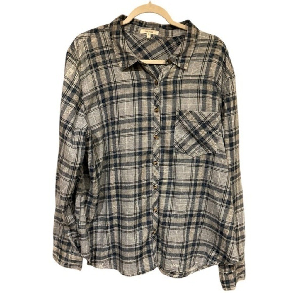 Maurices Women's Plus XXL Plaid Button Front Long Sleeve Casual Flannel Shirt
