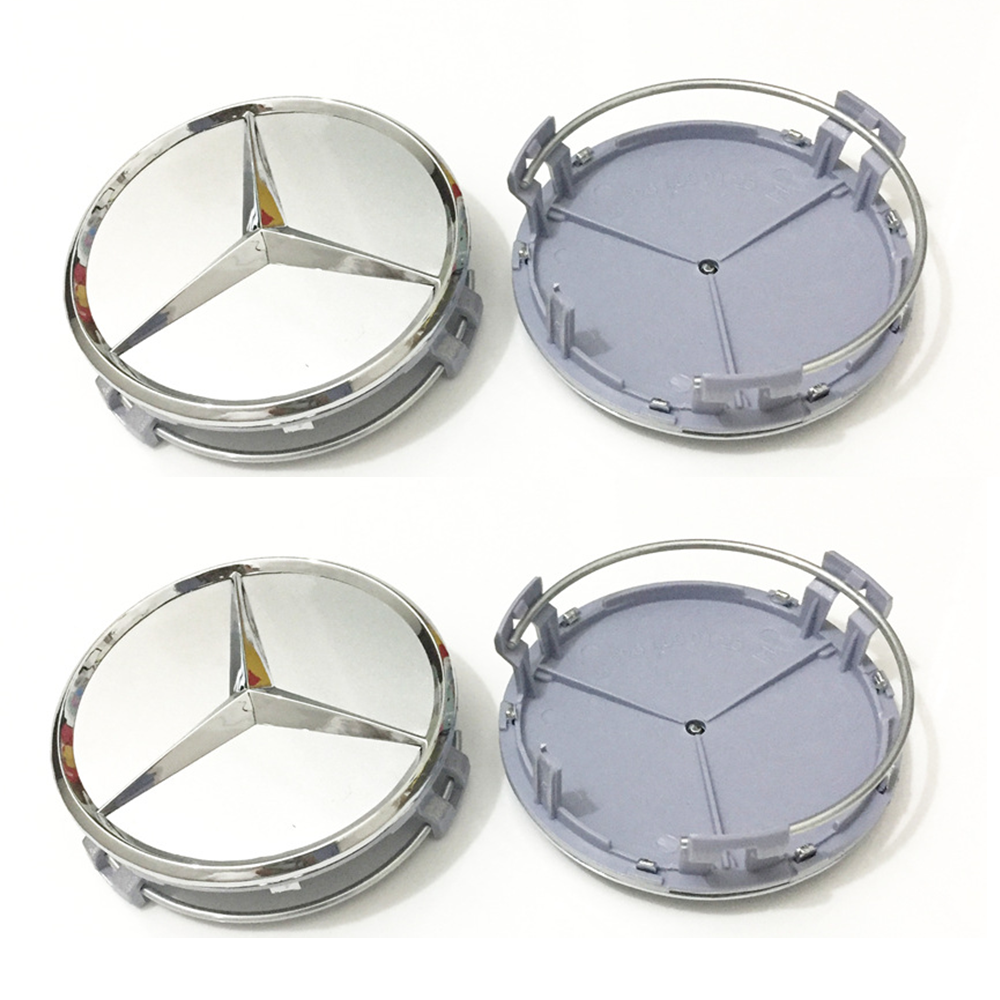 4 x 75mm Chrome Matte Emblem Fit For Mercedes Benz C E S Wheel Hub Caps Center