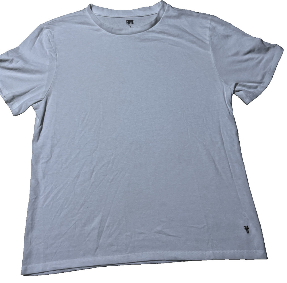 FRYE White Crew Neck T Shirt Mens Large Minimalist Cotton Blend Tee