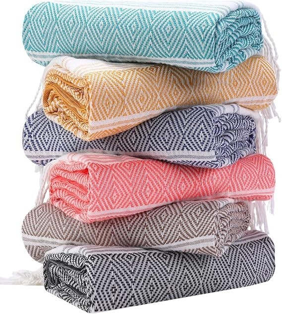 Large 6-Pack Turkish Beach Towels 74x38 Quick Dry Cotton Set
