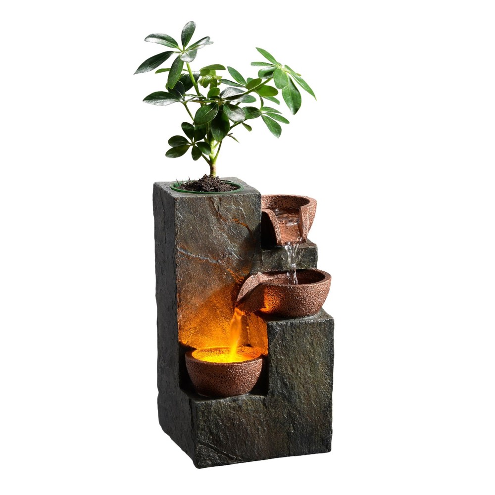 MSEONWXI Tabletop Indoor Water Fountain – 3-Tier Rock Waterfa