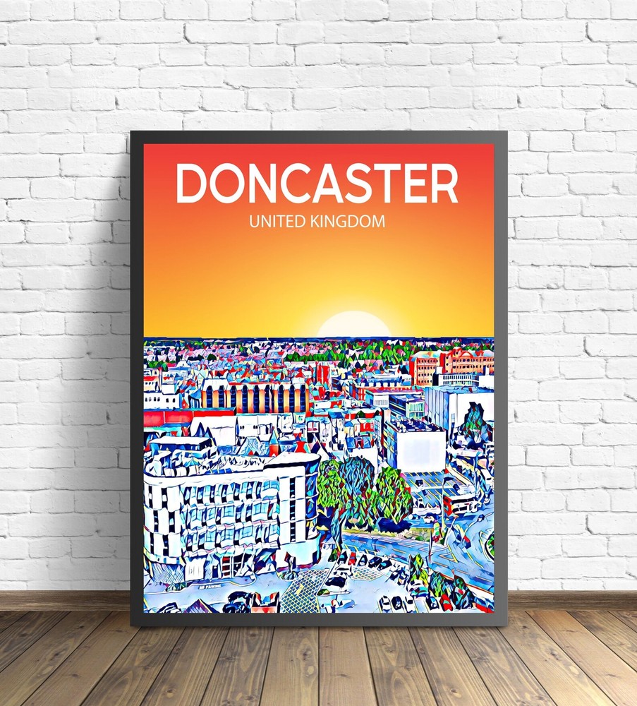 Doncaster Uk Art Poster Sunset Night Poster Art Print Doncaster City Modern