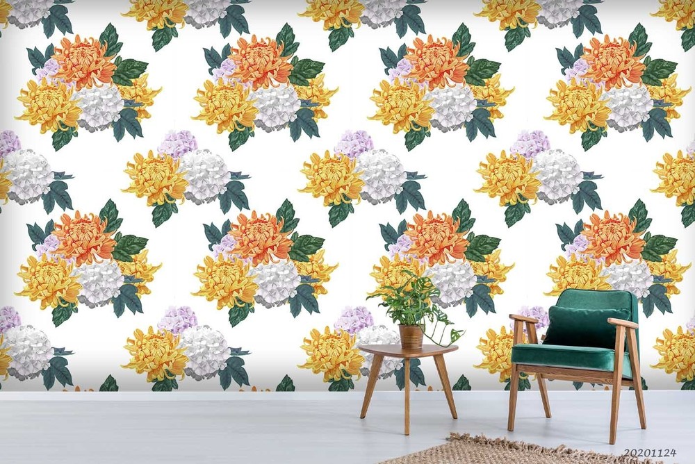 3D Chrysanthemums Flora Pattern Wall Murals Wallpaper Murals Wall Sticker