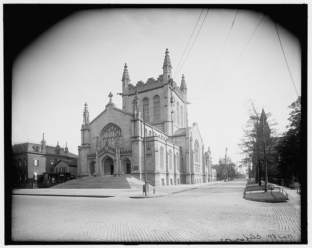 Methodist Episcopal church,religious buildings,streets,Cleveland,Ohio,OH,1900
