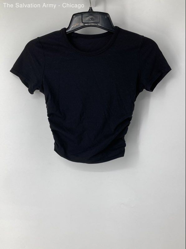 Lululemon Womens Black Short Sleeve Round Neck Cropped Blouse Top Size Small