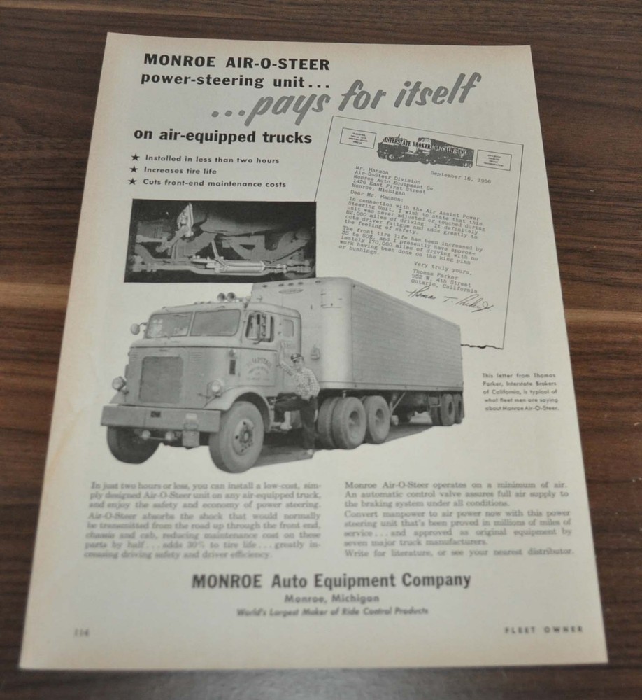 1957 Interstate Brokers of Calif. Mack W71 Monroe Liquid Carbonic Truck Ad