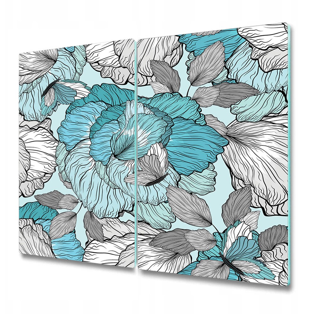 Glass Kitchen Chopping Board Worktop Saver Floral blue and grey art 2x30x52