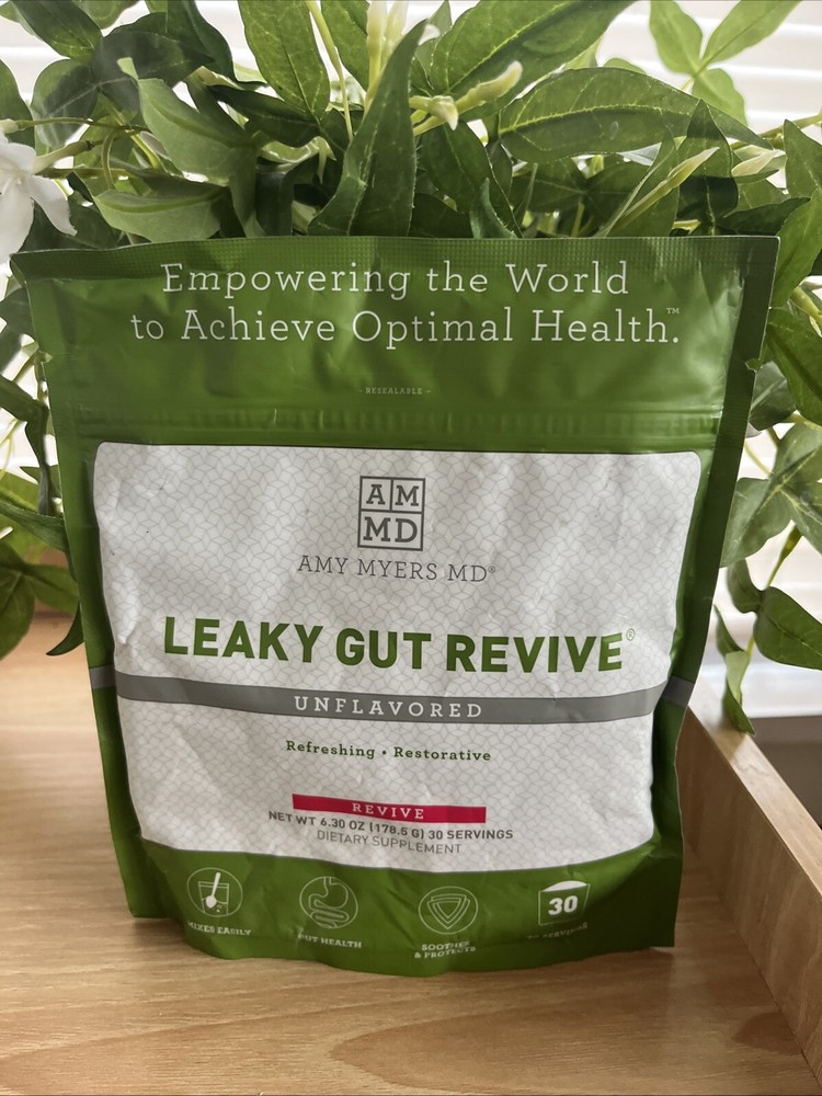 Polvo revive intestino permeable Amy Myers MD para reparación de intestino permeable -L glutamina caduca 3/25