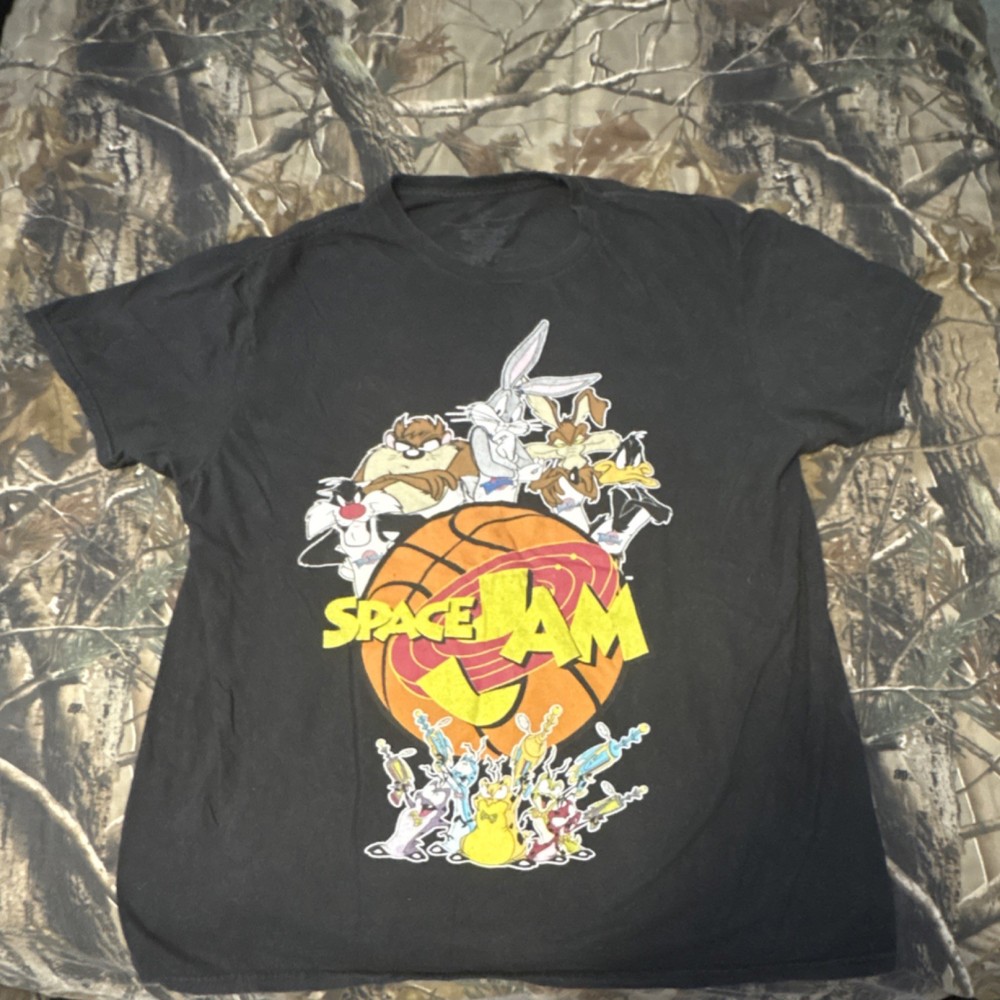 Space Jam Looney Tunes Graphic T-Shirt Black Size Large