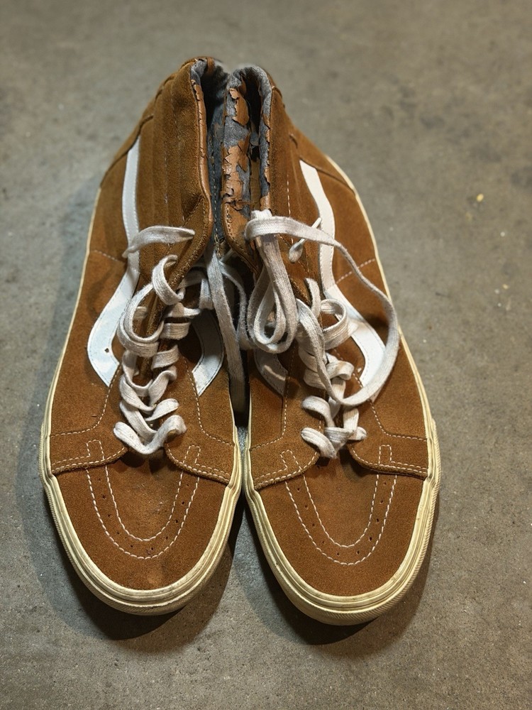 VANS Brown High Top Skateboard Shoes Men's US 13 Leather Canvas Lace Up