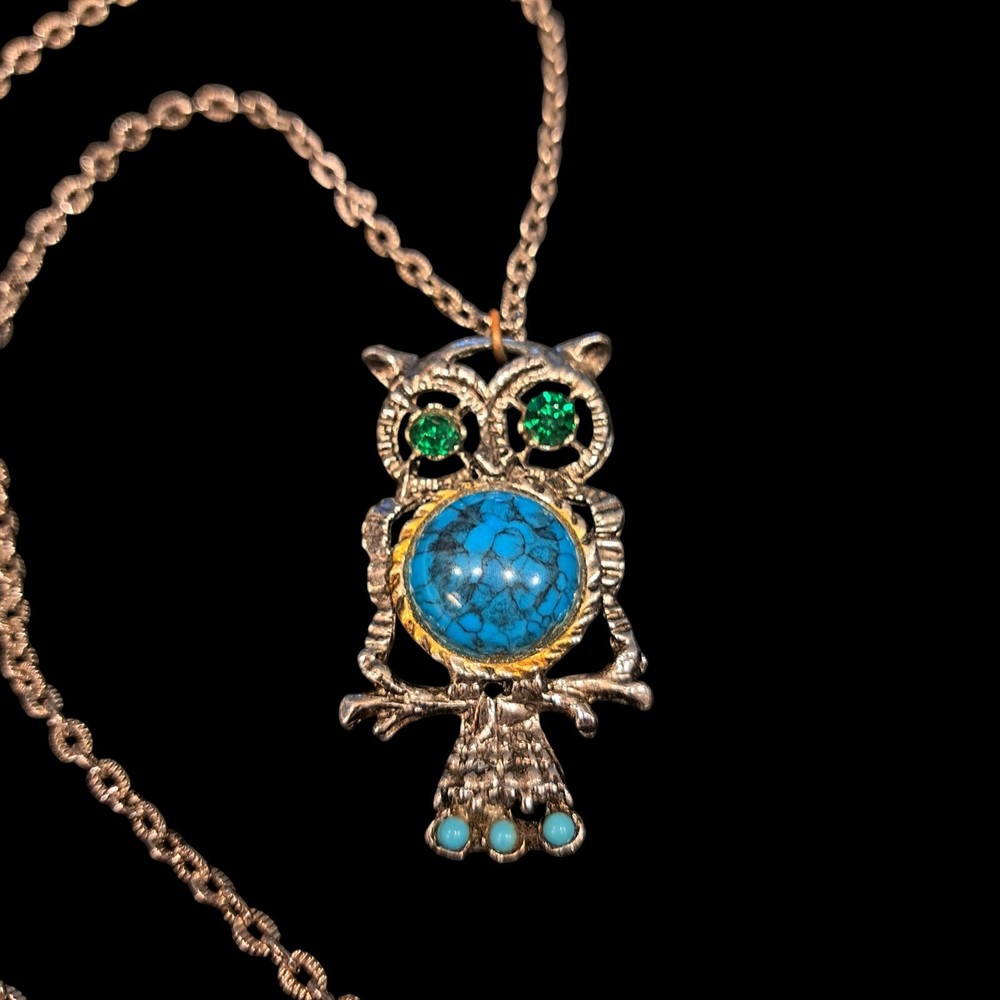 Vintage Owl Necklace Faux Turquiose 24