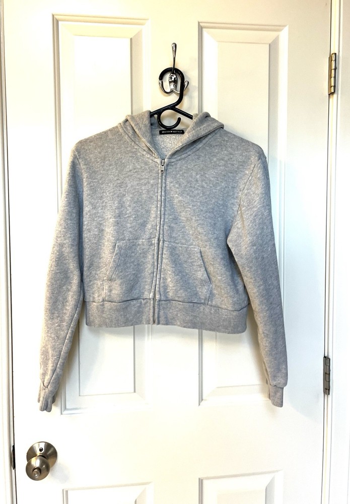BRANDY MELVILLE Heather Gray Full Zip Cropped Hoodie