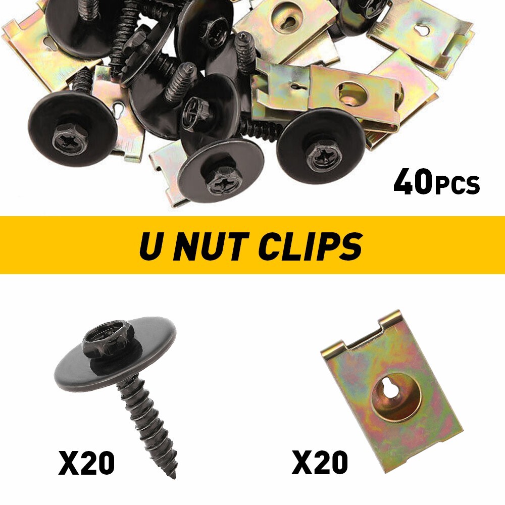 Metal Car Screw Body Fender Bumper Retainer U Nut Clips Gasket Fastener 40PCS