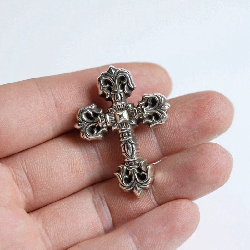 Chrome hearts Silver Flame Cross Accessory Leather coat/bag decorative buckle