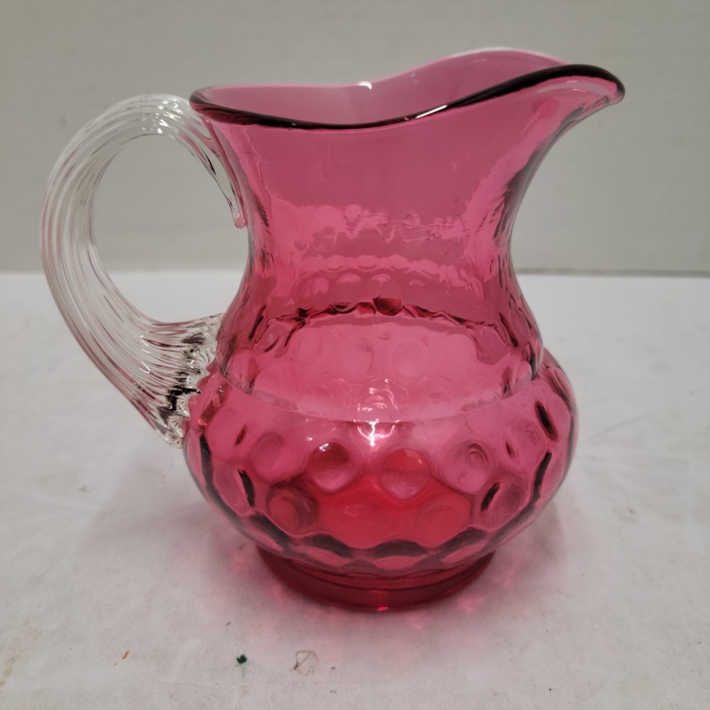 Vintage Small Fenton Dot Optic Cranberry Pink Glass Pitcher Vase