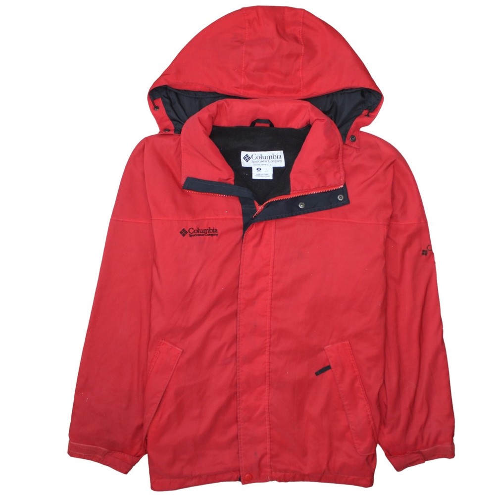 Columbia Mens Jacket Red Hooded Fleece Lined Full Zip Pockets Windbreaker M