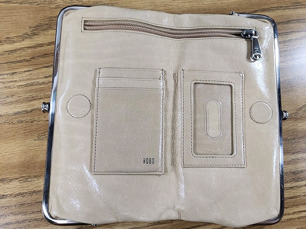 HOBO Beige Clutch Wallet Kisslock Double Frame
