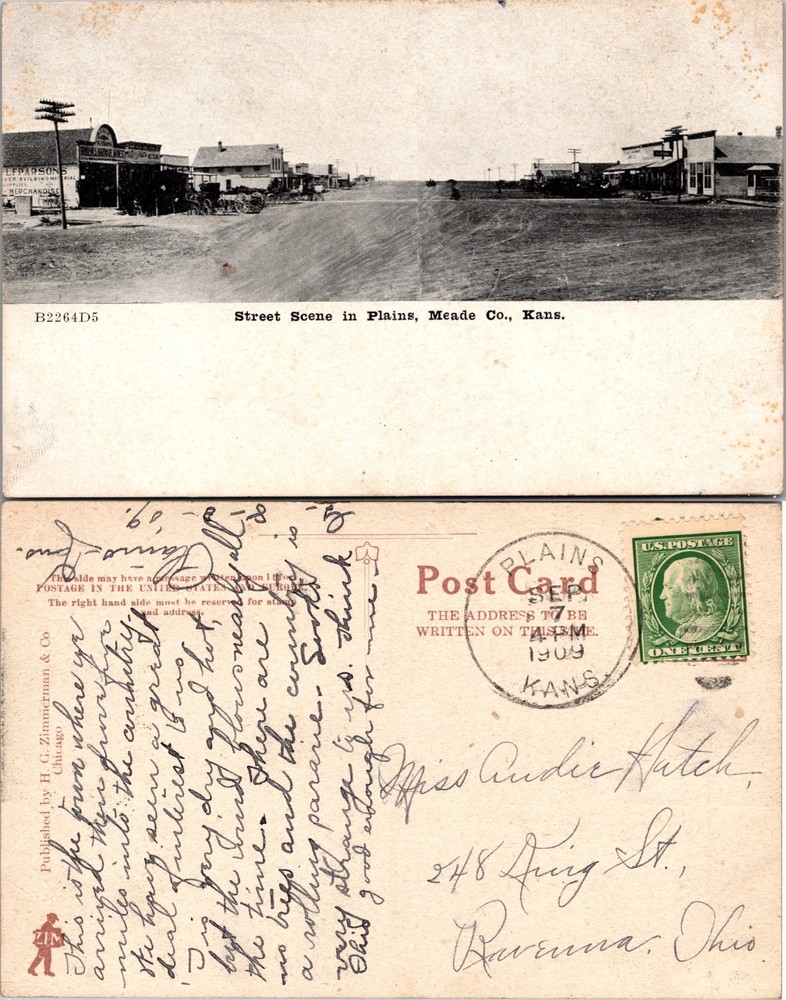 Street Scene Plains Meade County Kansas Postcard