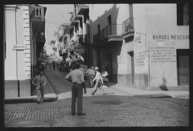 Photo:San Juan Puerto Rico 1941 Street Scene Cobblestone Street People