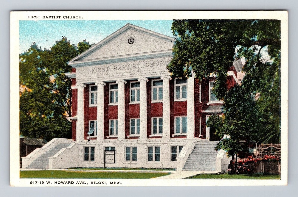 Biloxi MS-Mississippi, First Baptist Church, Vintage Postcard