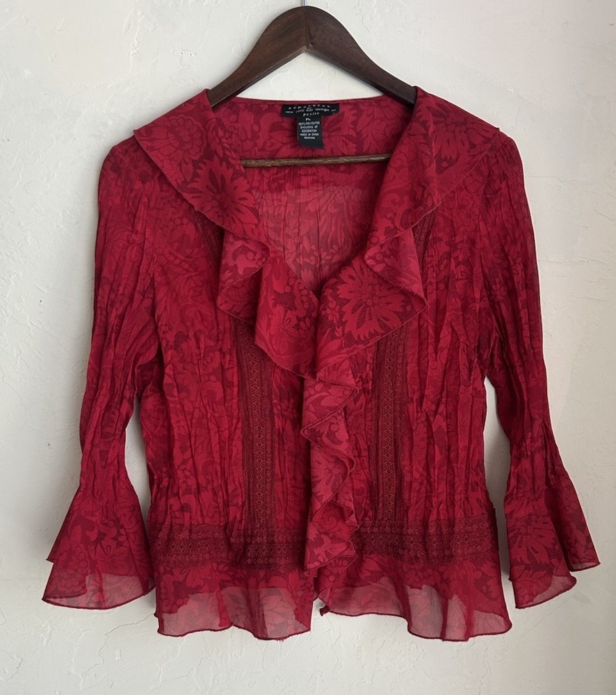 Vintage 90s Y2K Red Fairy Grunge Ruffle Button Up Witchy Top