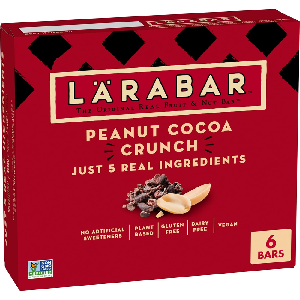 Larabar Peanut Cocoa Crunch Bars, Vegan and Gluten Free Snacks, 6 Ct, 9.6 Oz