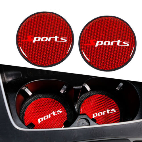 2x Red Carbon Fiber Car Cup Holder Pad Water Cup Slot Non-Slip Mat Accessories