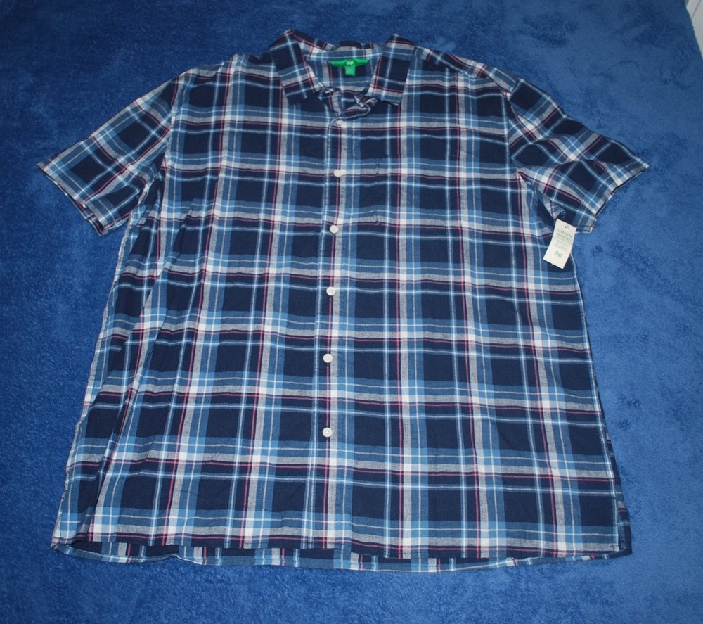 NWT Mens Blue Plaid Dip Button Up Shirt Size XLT