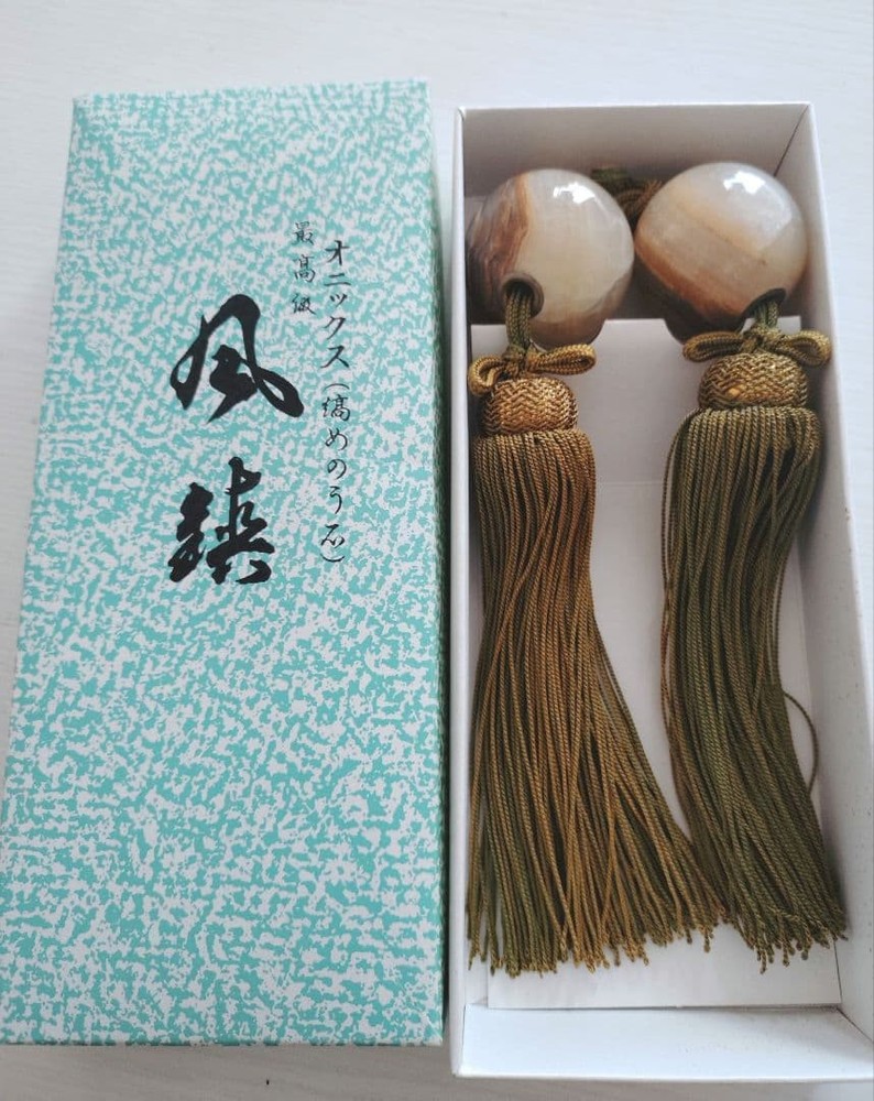 Onyx Wind Chin Hanging Scroll Weight Striped Agate Stone Traditional Decor
