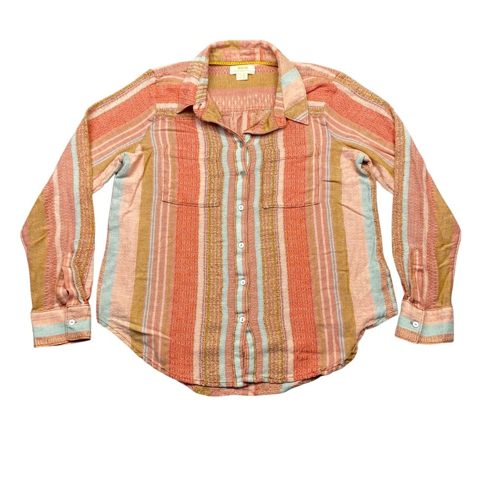 Maeve Anthropologie Calipatria Striped Button Down Shirt Orange Women Sz 6 Boho