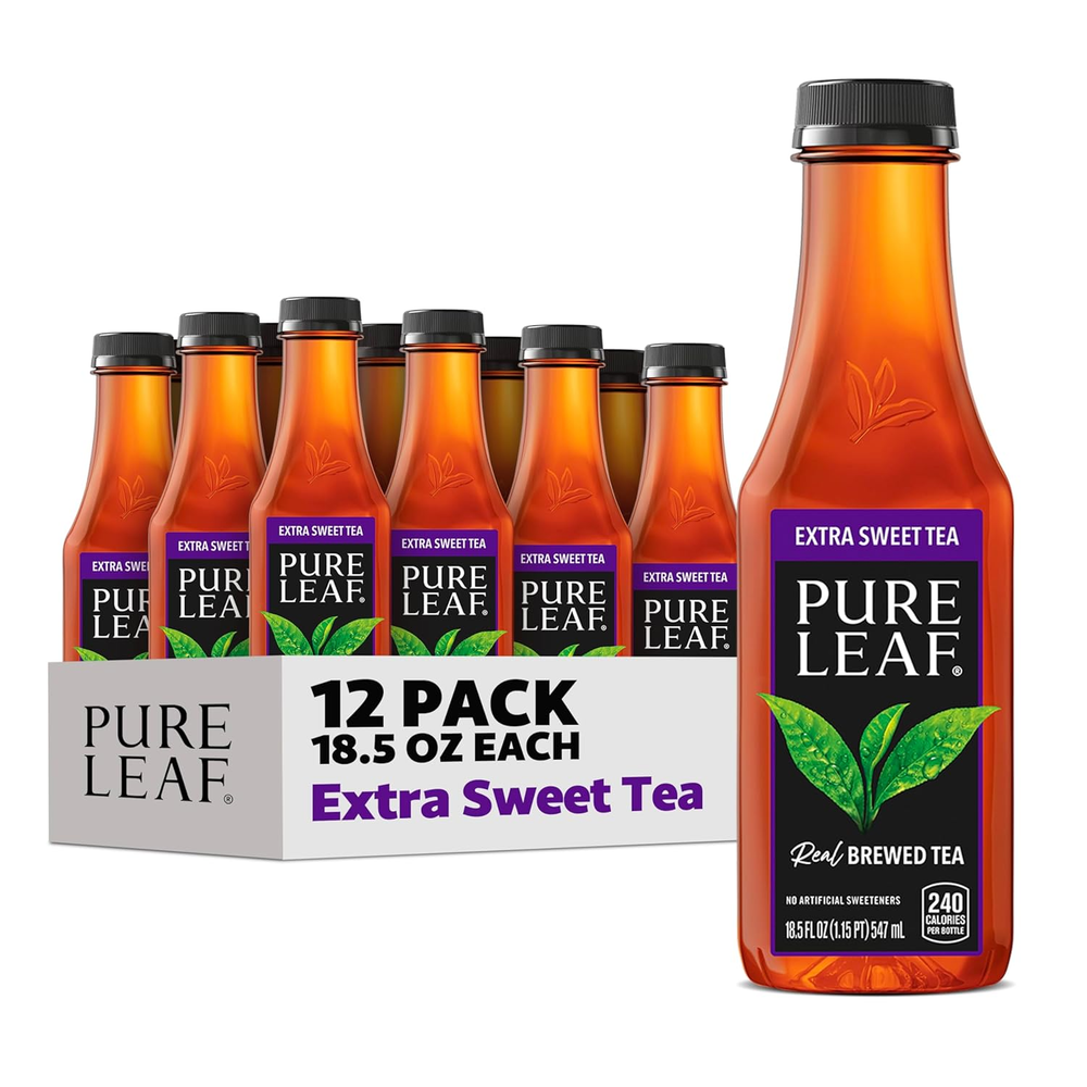 Pure Leaf Iced Tea, Extra Sweet, Real Brewed Tea, 18.5 Fl Oz Bottles (Pack of 12
