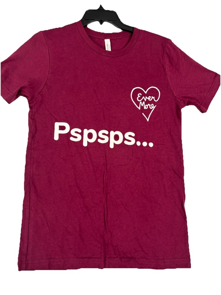 Evermore Pspsps Cat Graphic T-Shirt Small Magenta Bella Canvas Funny Tee