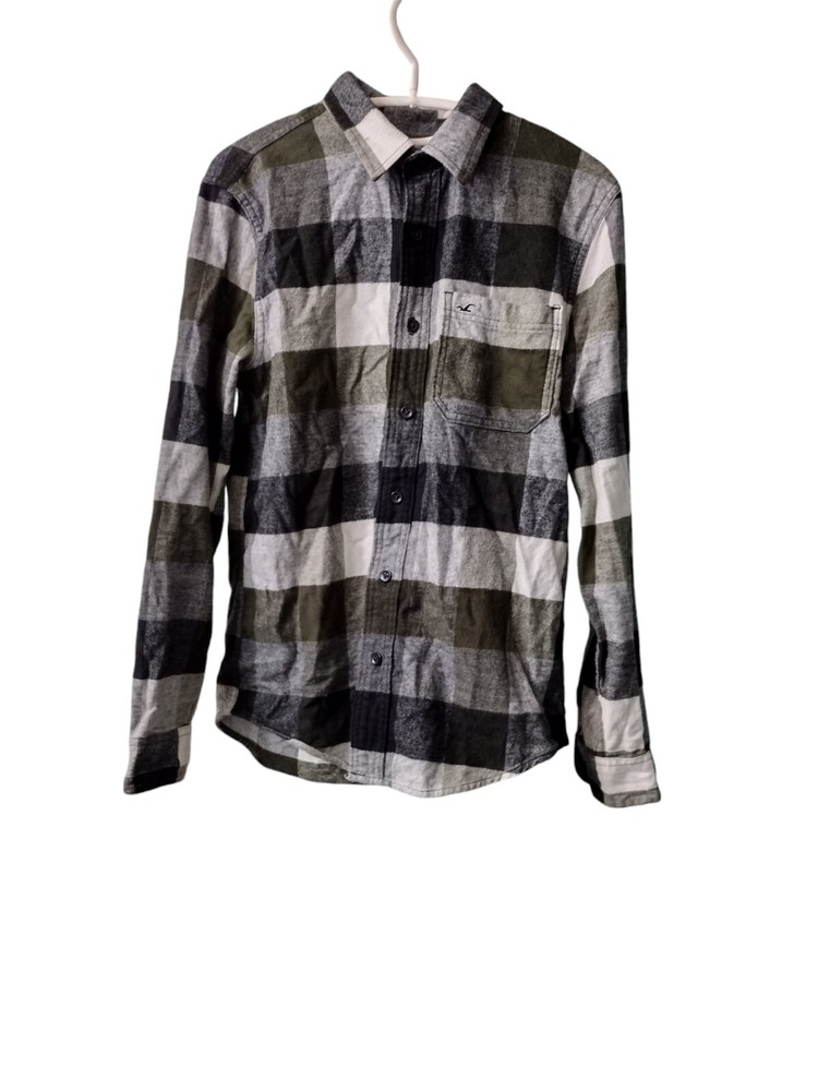 Hollister Shirt Womens Extra Small Black/Grey/White Plaid Flannel Button Up XS