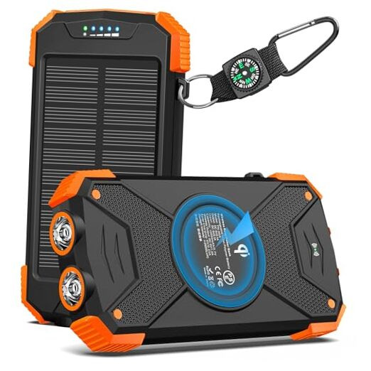 Solar Charger Power Bank 10,000mAh, Portable Wireless Charger, 20W Fast