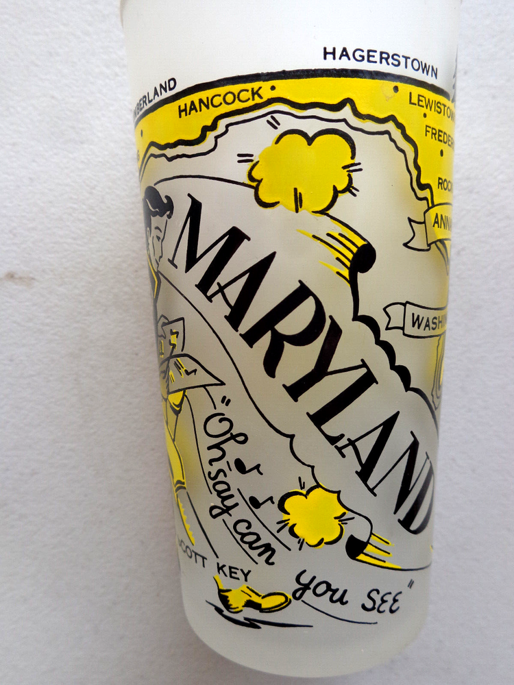 Vintage Hazel Atlas Drinking Glass Souvenir Historical Sites Map maryland