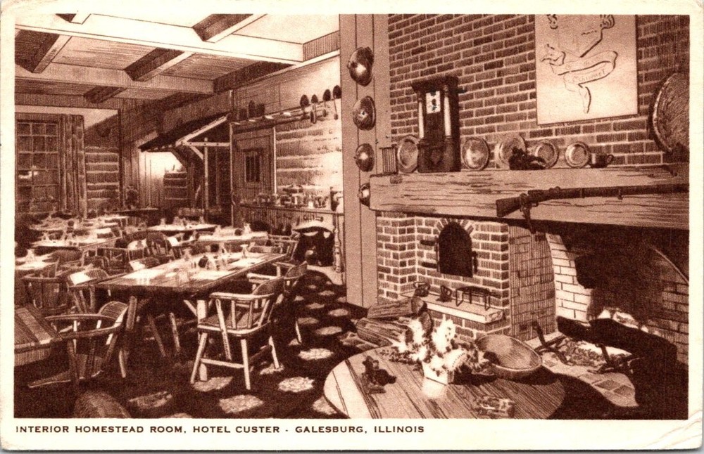 1954 Homestead Room at Greater Hotel Custer Galesburg Illinois Vintage Postcard