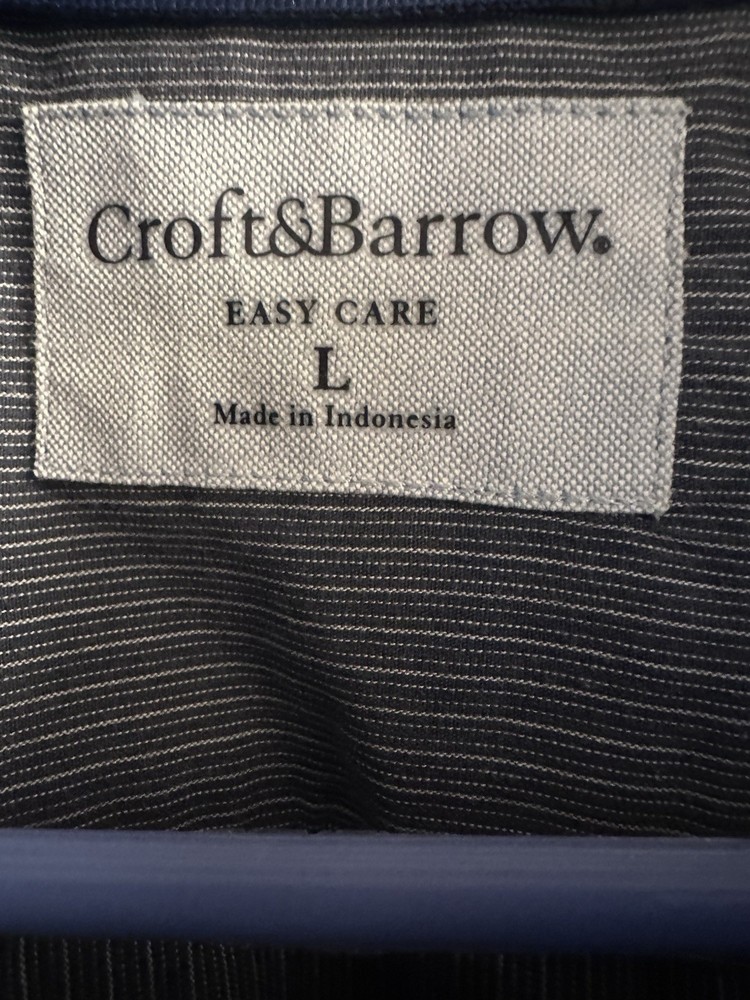 Croft & Barrow Mens Shirt Large Gray Pinstripe Short Sleeve Button Up Easy Care